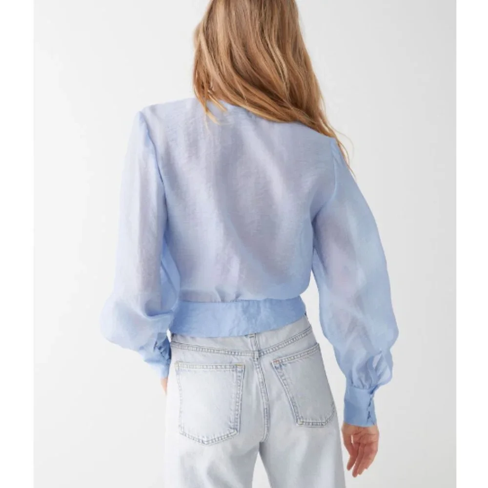 NWT & OTHER STORIES Voluminous Tie Wrap Blouse Semi-Cropped Periwinkle B… - Picture 2 of 12